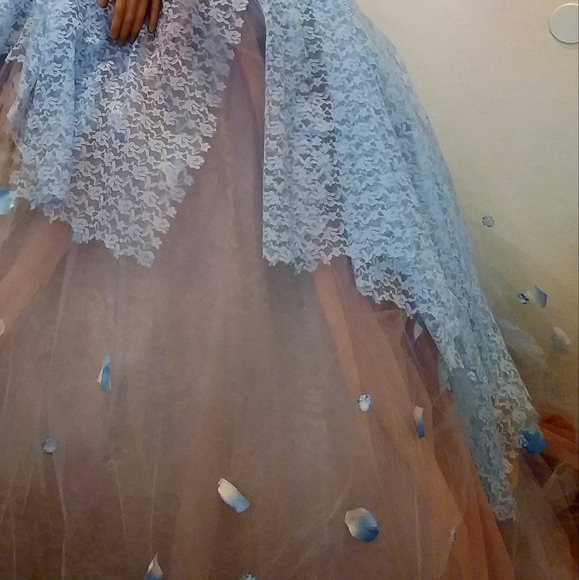 "ASTRID" Blue & Blush Lace & Tulle Wedding Ballgown Set - Picture 9 of 14